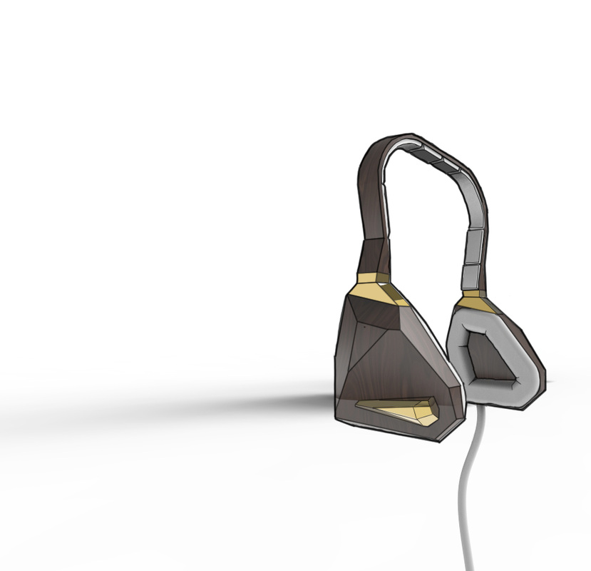 Faceted Headphone (Wood Grain Render) 3/4 View